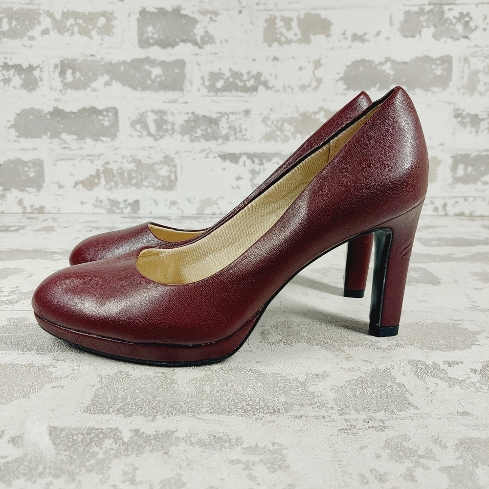 New LifeStride Julia Faux Leather Almond Toe Pinot Noir Burgundy Pumps M555